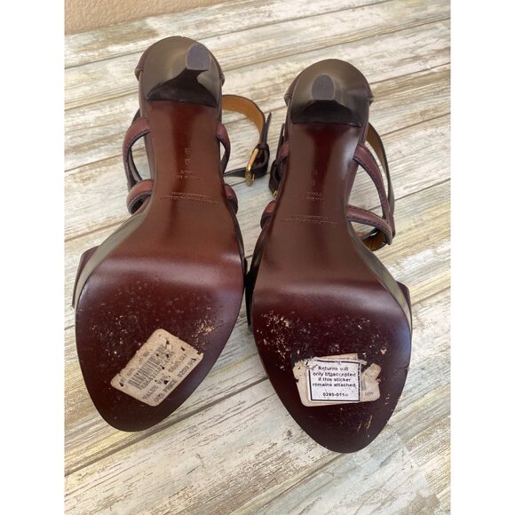 Ralph Lauren Collection Burgundy Leather Crisscross Strap Heels Sandals Sz 9 - Picture 9 of 14